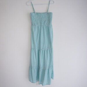 Sim & Sam Gingham Smocked Tiered Midi Dress Teal White Cottagecore L